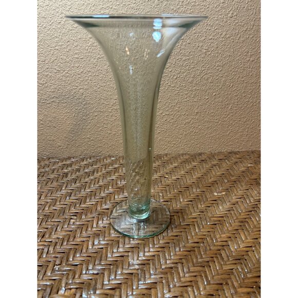 Tall Clear Glass Trumpet Vase Elegant Home Decor Centerpiece Hint Of Green - Picture 1 of 6